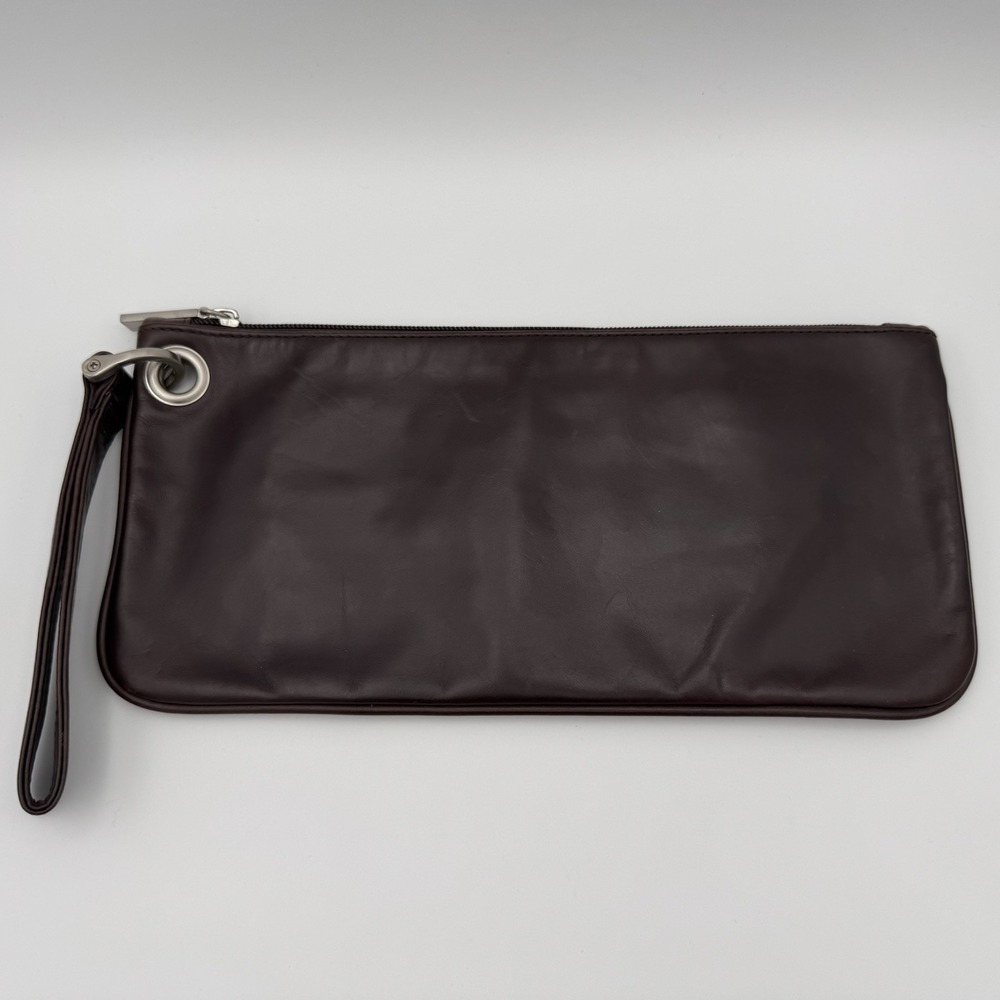 HOBO International Vida Large Polished Leather Wristlet Clutch Wallet Brown